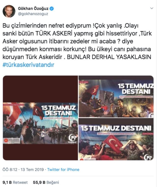 Gökhan Özoğuz 15 Temmuz afişine tepki gösterdi! Nedim Şener Yanıt Verdi